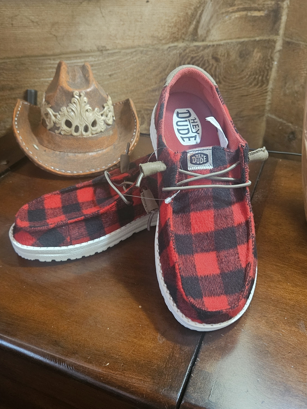 Hey Dude Woman's Red Buffalo Plaid Casual Shoes